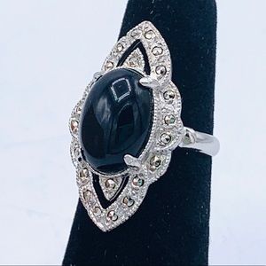 Vintage ring old stock adjustable black silver NOS